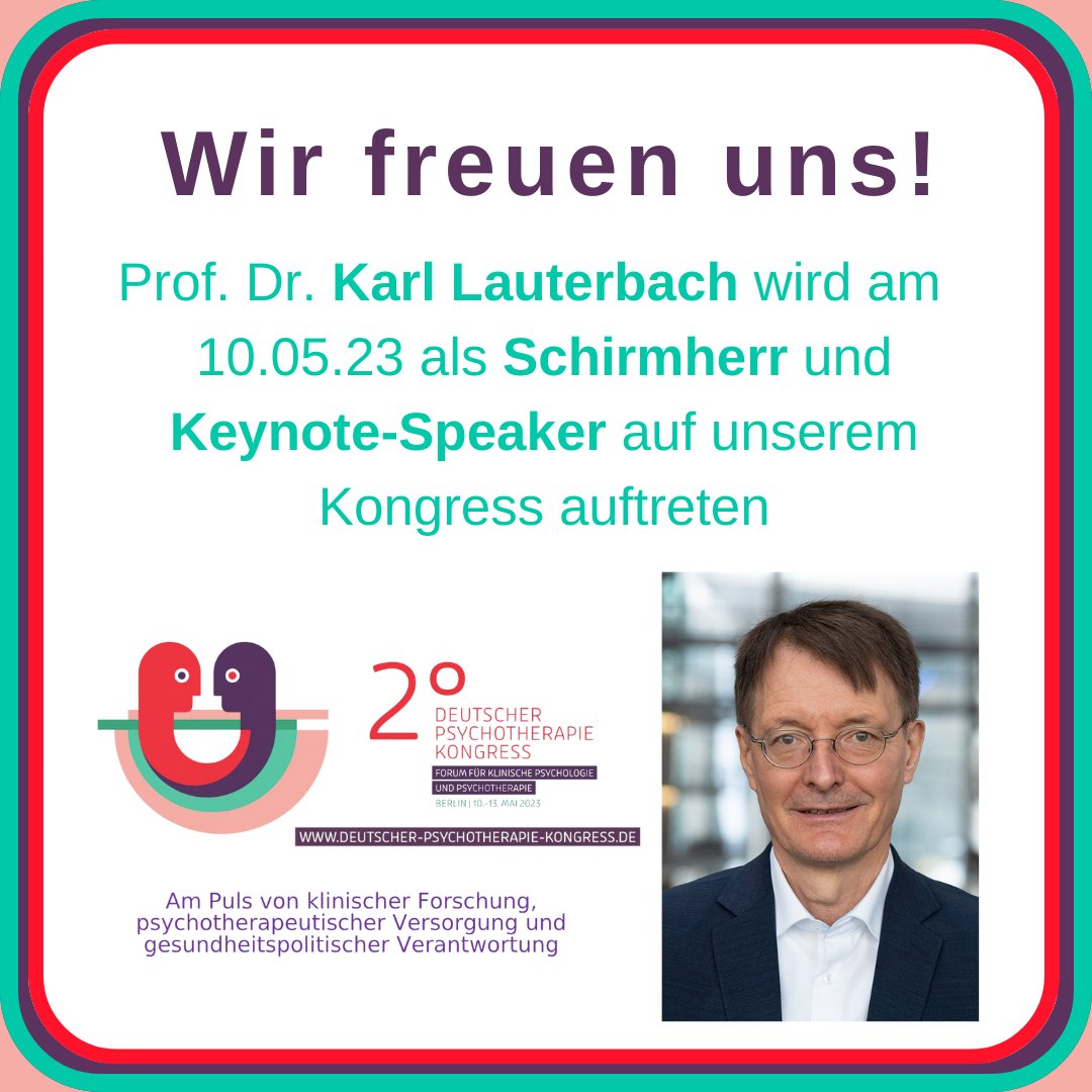 evalottabra's tweet photo. Wir gratulieren @Karl_Lauterbach herzlich zum 60. Geburtstag, wünschen weiter viel Energien &amp; weise Entscheidungen als Bundesgesundheitsminister &amp; freuen uns schon sehr, ihn auf dem @DPK_2023 der @DGPs_Berlin &amp; @Unith_eV begrüßen zu dürfen #Verantwortung für #Psychotherapie https://t.co/Oc1FAWO5Nc