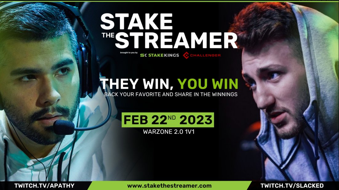 Our Stake The Streamer showdown is tomorrow at 11am EST!

Win some money by heading to the site below and wagering on who you think will be the fastest to 100 kills - me or <a href="/Slacked/">SLACKED</a> 

Let’s win some cash together - don't miss the deadline!

bit.ly/StakeTheStream…