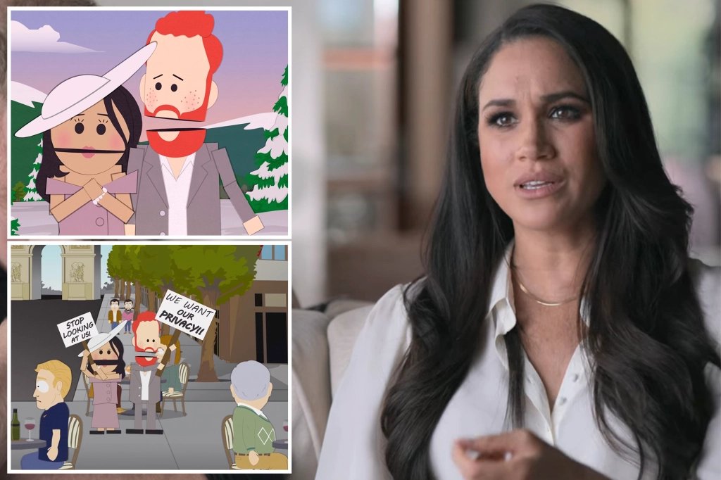 nypost's tweet photo. Meghan Markle ‘upset’ over ‘South Park’ episode https://t.co/1FiWfEgejQ https://t.co/WJpAMVlgcm