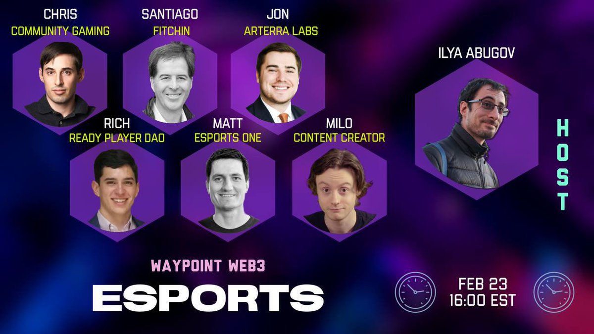 AbugovIlya's tweet image. On the next #WaypointWeb3 we discuss esports and #Web3gaming with:

@CryptoGamr @CommunityGaming 
@SantiPorte10 @fitchinGG 
@jonwerthen @ARterraLabs 
@MrRoflWaffles 
@ReadyPlayerRich @ReadyPlayerDAO 
@MatthewGunnin @EsportsOne 

Don’t miss it:
