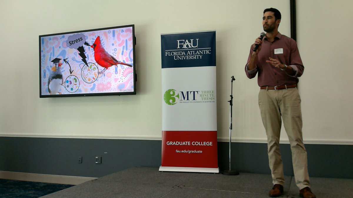 Morgan Slevin, graduate student from @FAUScience presenting “What’s up your gut? Solving mysteries of the avian gut microbiome.” #FAU3MT #3mt #ThreeMinuteThesis #Science #FAUGradCollege #research #scholarship