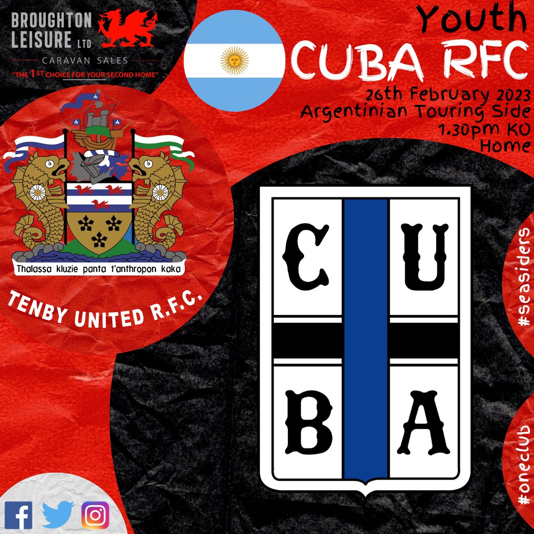 🔊 Our Youth XV welcome Argentinian touring side CUBA RFC to Heywood Lane this Sunday! They will face our boys at 1.30pm and @pembrokerfc at 3pm.

🆚 @cubarugby_vqv
🏆 Friendly
📅 26th February 2023
🏟️ Heywood Lane
⏰ 1.30pm

#seasiders #oneclub

🔴⚫️🔴⚫️🔴⚫️🔴⚫️🔴⚫️🔴⚫️