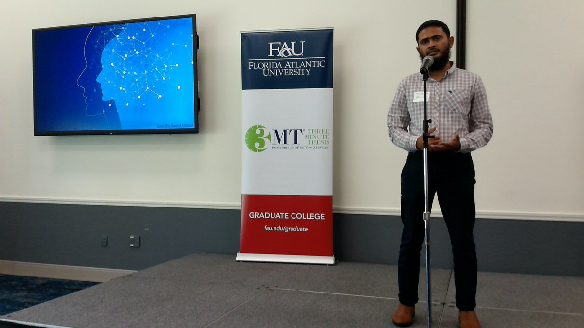 Saad Bin Saeed Ahmed, graduate student from @FAUScience presenting “Prediction of radiobiological indices for head and neck cancer patients using artificial neural network” #FAU3MT #3mt #ThreeMinuteThesis #Science #FAUGradCollege #research #scholarship