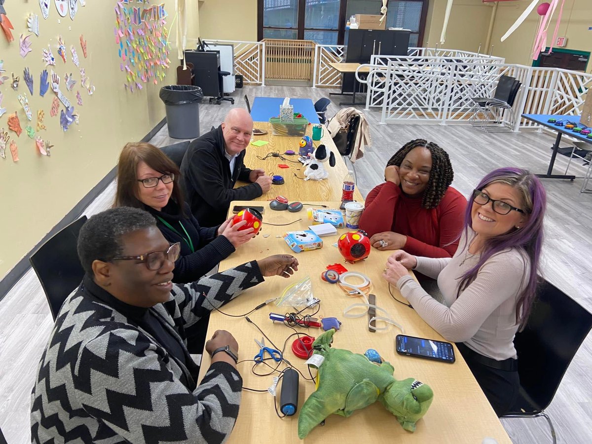 LLLampert's tweet photo. The Assistive Technology Working Group. We learned, collaborated, and built assistive devices for people with fine motor difficulties. This session working session was in preparation for a statewide workshop that we will lead at the ISET Conference next month. https://t.co/KLDAu5J7Jr