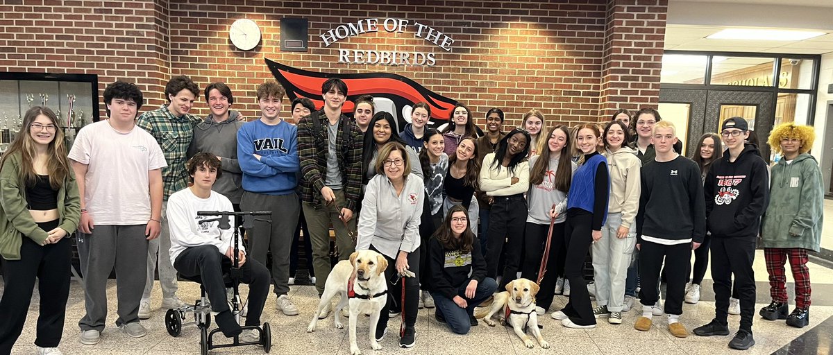 Pae_AllentownHS's tweet photo. AHS welcomed a visit from our therapy dogs last week.  Also, we recognized our Faculty Member of the Month, Mrs. Judi Pietrini-who along with being a valued staff member that cares for students-knows how to celebrate…Redbird Pride! https://t.co/LpyPDmF3DK