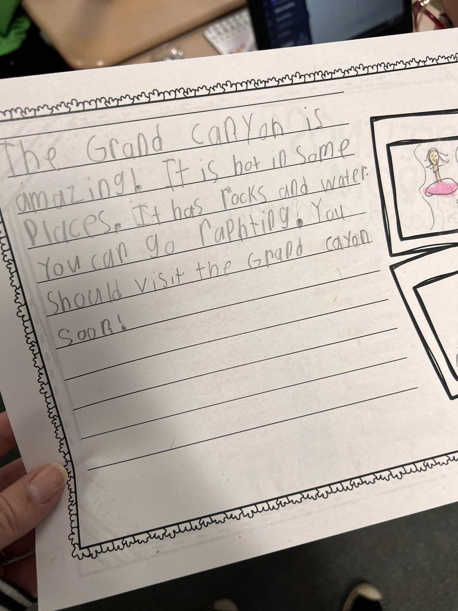 Littles can do big things too! Today we read Grand Canyon from our HMH text and created a post card to share our learning. For an extension, we took our writing and turned it into a digital post card in @CanvaEdu #JCSTechLeads