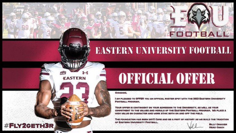 glavoura05's tweet photo. After a great visit I am blessed to receive an offer from @EUEaglesFB
@Coach_Crock @dluke54 
@CoachBGGrant @GLDENTERPRISE @PapVsLys https://t.co/pZGBOW5v0i