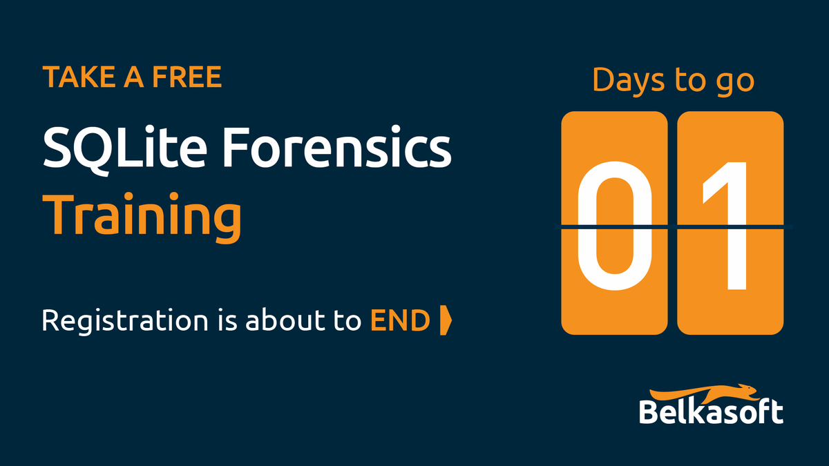 Belkasoft's tweet photo. SQLite Forensics Training - Registration is closing tomorrow!
If you don't register now, you'll miss it out: https://t.co/14iEKJ0A6o
#DFIR #digitalforensics #mobileforensics #computerforensics #cybersecurity #SQLite #SQLiteforensics https://t.co/McuGjsxDri
