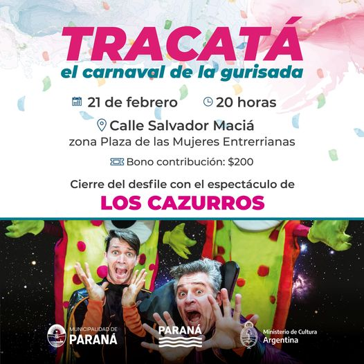 MuniParana's tweet photo. 🥳 #Tracatá, el carnaval de la gurisada 🌈
⏰ 20 hs.
📍 Calle Maciá
👯🥁 Desfilaran comparsas y batucadas integradas por niñas, niños y adolescentes y con el cierre de @loscazurrosok 🎊🎶
🎫 Menores de 10 años no abonan entrada
¡Te esperamos! ✨ https://t.co/5rWpc7sSrW