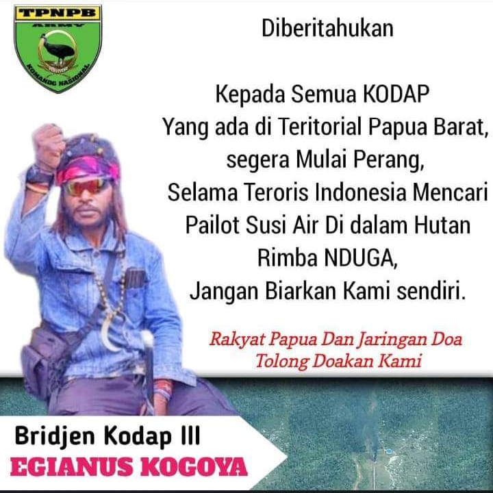 Himbauan
Pimpinan TPNPB kodap III Ndugama Derakma.