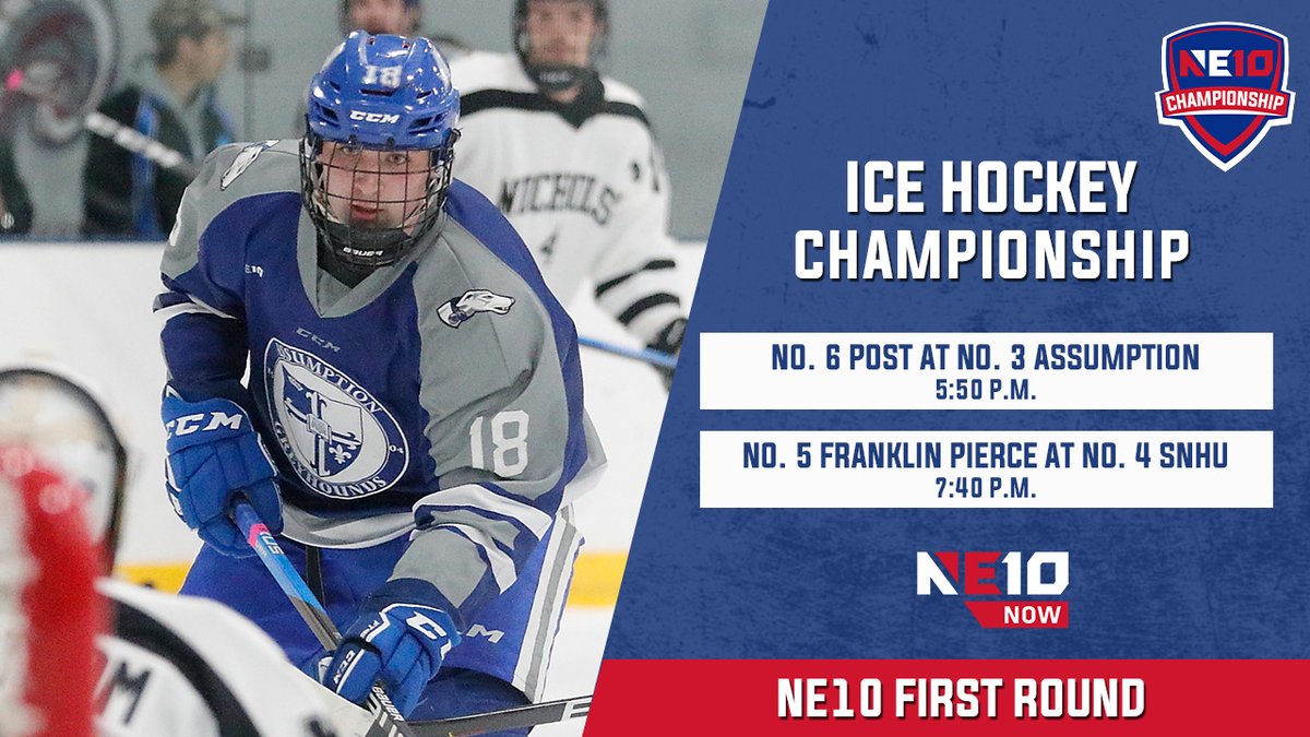 TheNortheast10's tweet image. 𝐅𝐈𝐑𝐒𝐓 𝐑𝐎𝐔𝐍𝐃 𝐀𝐂𝐓𝐈𝐎𝐍

@GoAssumptionU and @snhupenmen host first round games tonight in the NE10 Ice Hockey Championship. Don&apos;t miss the action on NE10NOW.tv! 🏒

🔗: bit.ly/3SqIbKs 

#NE10EMBRACE #NCAAD2