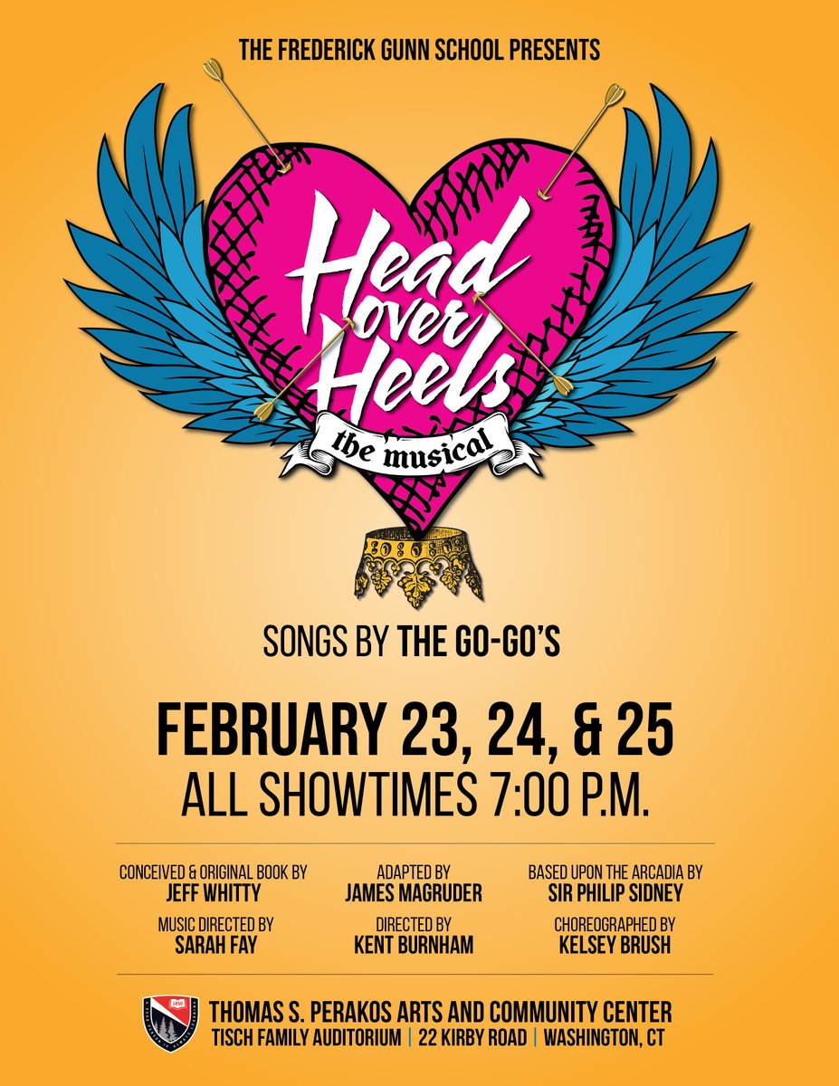 Don't miss our winter musical, "Head Over Heels!," February 23, 24, and 25 at 7 p.m. in the Tisch Family Auditorium of the Thomas S. Perakos Arts and Community Center. #gunnarts #gogunn