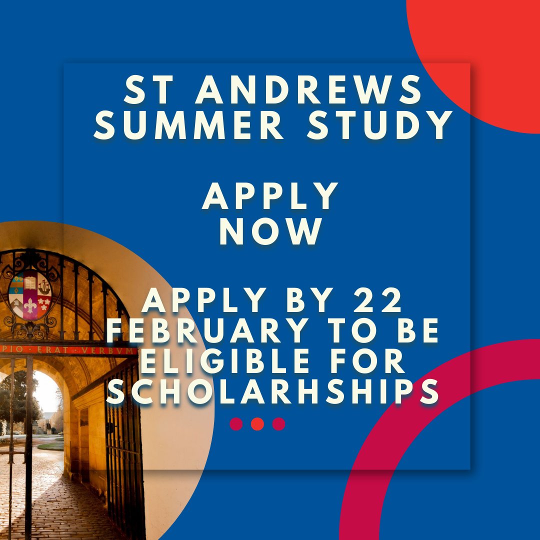 GlobalOfficeStA's tweet photo. Don't forget to apply for St Andrews #SummerStudy by the end of the day tomorrow to be eligible to apply for up to £2000 off your fees. To find out more about how you can spend your summer with @univofstandrews check out our course listings here: https://t.co/fibyeCMic4 https://t.co/bOuVr0WHXN