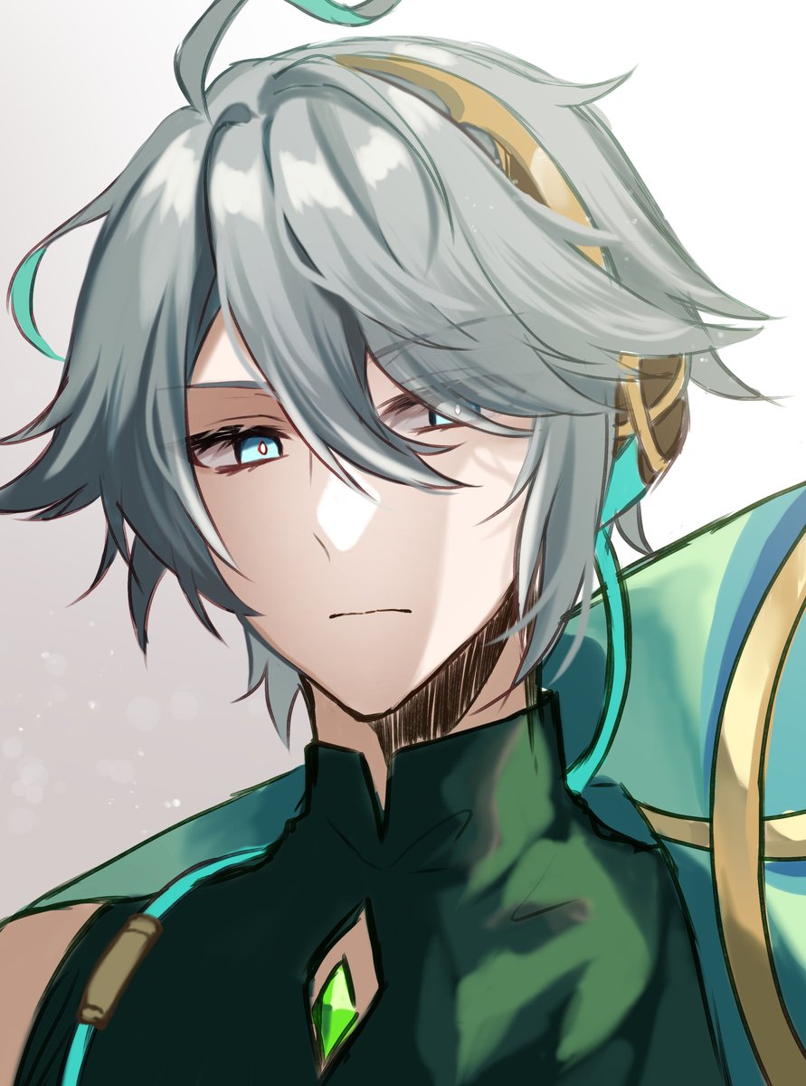 1boy solo male focus grey hair bangs closed mouth ahoge  illustration images