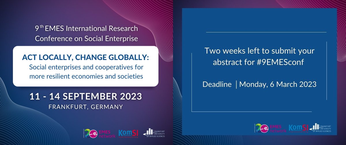 🗓️ TWO WEEKS LEFT until the #9EMESconf abstract submission deadline! Remember to submit your proposal for paper, panel or poster by March 6th, 2023. The countdown begins!
➡️ 9emesconf.exordo.com