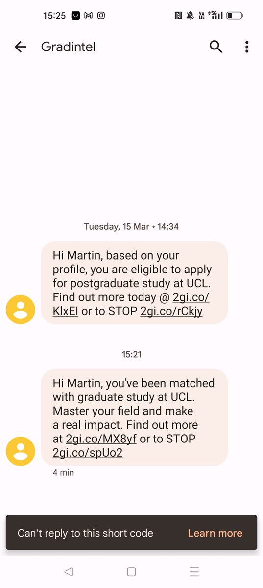 Hey <a href="/ucl/">UCL</a> . Appreciate recruitment is tough right now, but I'd reconsider how 'targeted' <a href="/gradintel/">Gradintelligence</a> services are. Presume you're paying for these unsolicited messages each year. FYI, I completed my MA in 2015, and a PhD in 2019. #spam #gdpr #gdprbreach