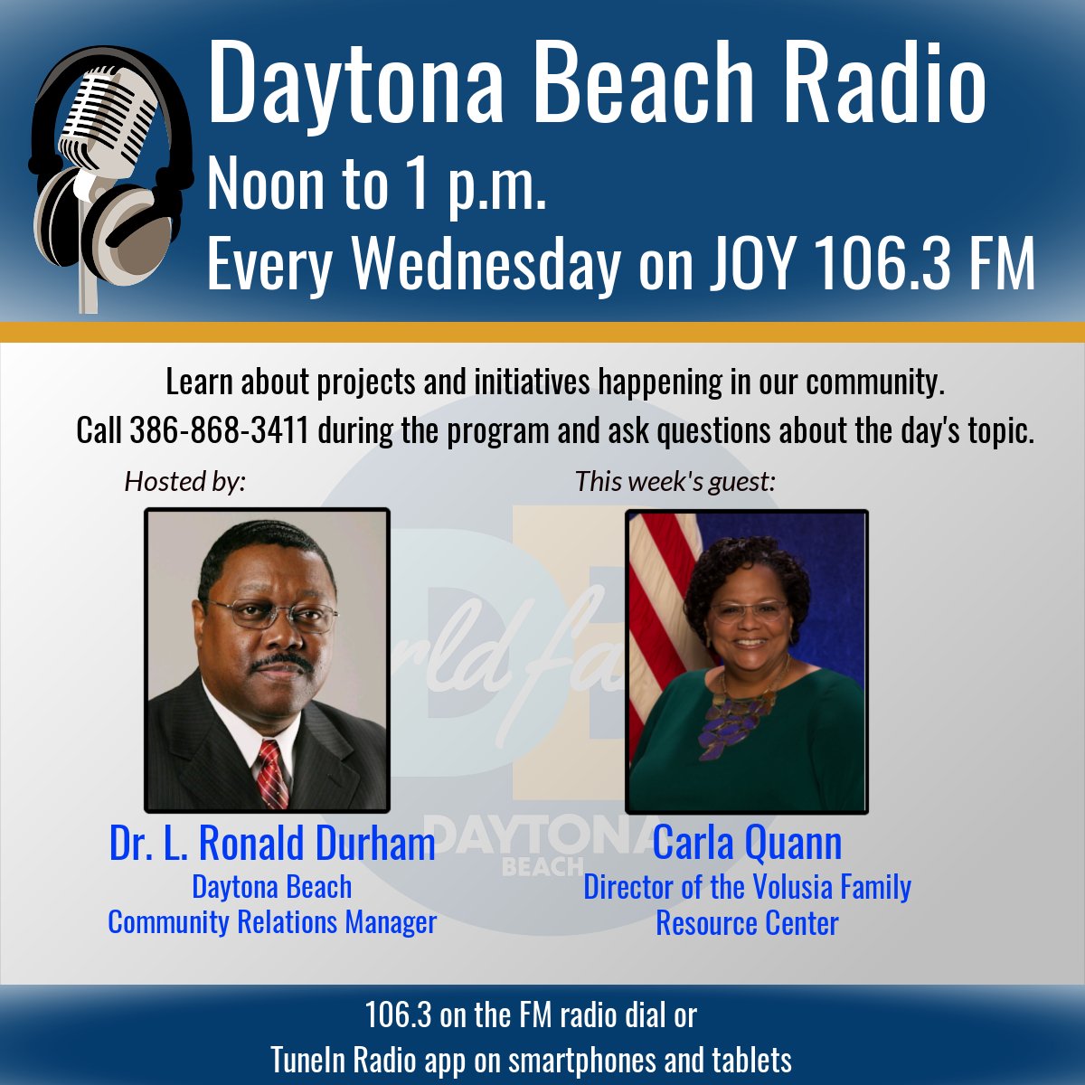 CityDaytona's tweet photo. Tune in at noon Wednesday to #DaytonaBeachRadio for a discussion with Carla Quann, director of the Volusia Family Resource Center, which opened late last year and offers full-scale services to juveniles and their families.. #CityDaytonaBeach #DBAccelerate https://t.co/x4GakNVTgD