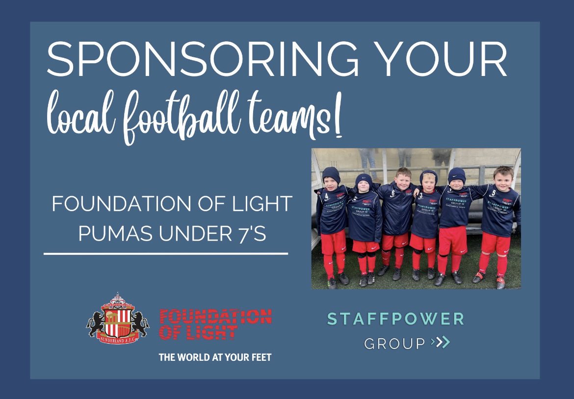 StaffPowerGrou1's tweet photo. We are so proud to be sponsoring another local football team, Foundation of Light Pumas Under 7's!
-
Head over to their Social Media pages to find out more about their upcoming games! @SAFCFoL
#foundationoflight #sunderland #sunderlandfootball #football https://t.co/HEWxhG5rXY