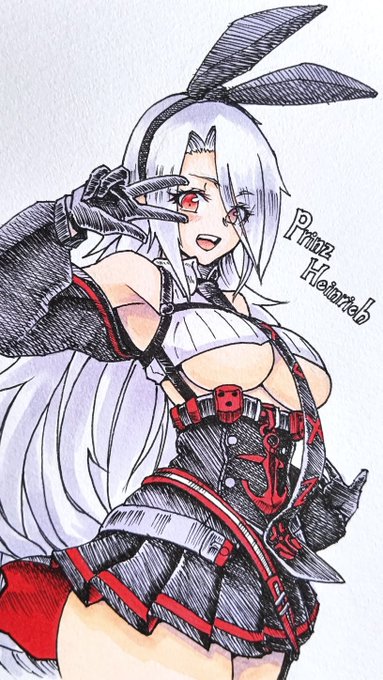 太ももタグに乗れるほど太く描いてないけど、数年前に描いたハインリヒちゃんは比較的太かった。(見切れてるけど) 