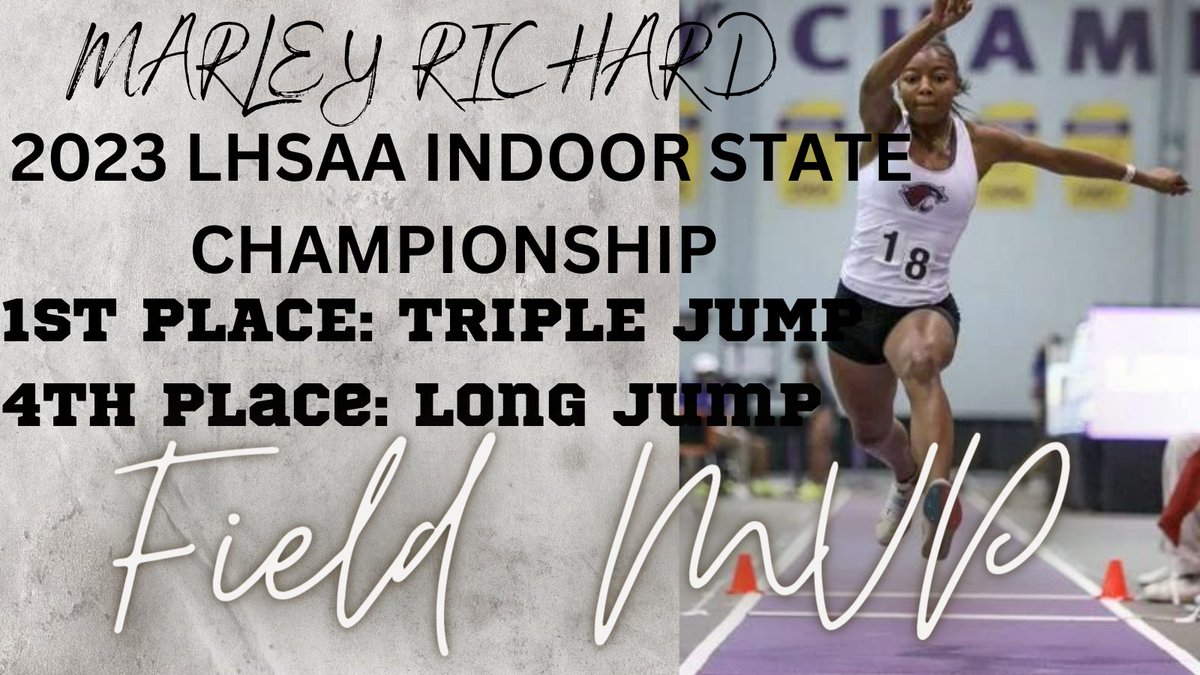 DestrehanSports's tweet photo. Big weekend for Fighting Wildcats Indoor Track and Field. Sophomore Marley Richard is the STATE CHAMPION in triple jump, finished 4th in long jump and was named FIELD MVP. @SCPPS @DHSWildcats https://t.co/iH1ngrVVIt