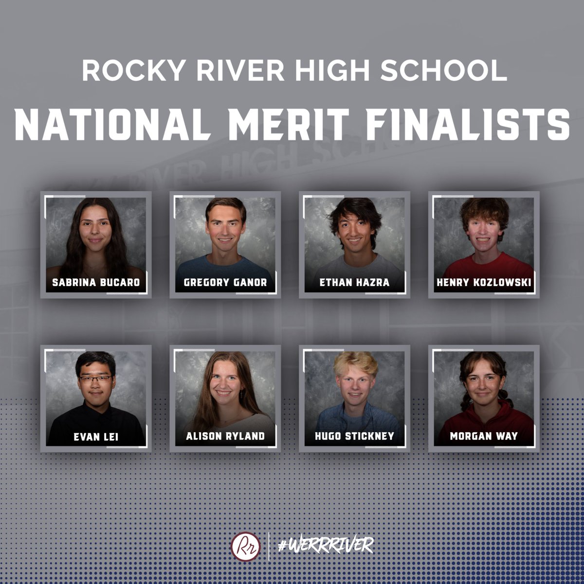 RrCitySchools's tweet photo. Congratulations to the 8️⃣ #RRHS seniors - Sabrina Bucaro, Gregory Ganor, Ethan Hazra, Henry Kozlowski, Evan Lei, Alison Ryland, Hugo Stickney and Morgan Way - who have been named National Merit Finalists! 

🔗https://t.co/yZr1OoUuDC

#WeRrRiver https://t.co/Df6FFzh6eI