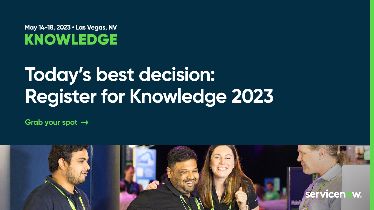 JakeBurmanNow's tweet photo. Joining us at Knowledge 2023 means you get it all—keynotes and inspiration, demos and celebration, learning and fun. Reserve your spot at the biggest event of the year and discover how the world works with ServiceNow. https://t.co/2v54XfLkVt #Know23 https://t.co/INARnyJwDN