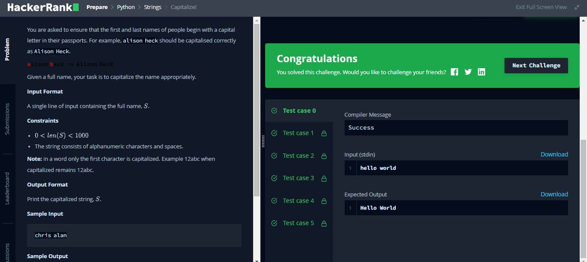 MerinMaryShibu's tweet photo. Day 14☑️
Strings✔️ 
#100DaysOfCode 
#Python 
#HackerRank
#Coding https://t.co/MAzBx4vpQl