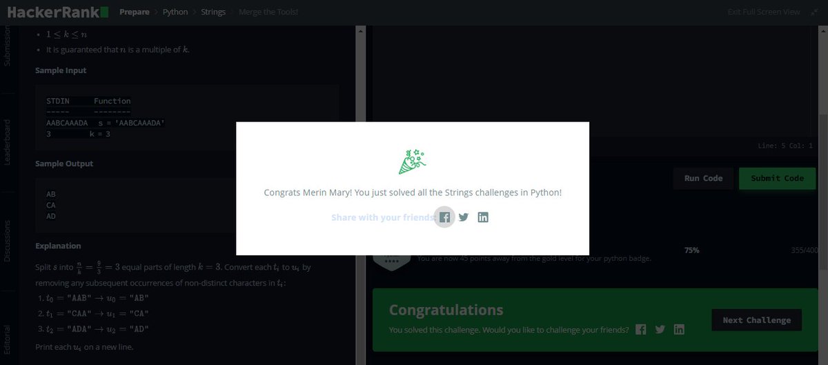 MerinMaryShibu's tweet photo. Day 14☑️
Strings✔️ 
#100DaysOfCode 
#Python 
#HackerRank
#Coding https://t.co/MAzBx4vpQl