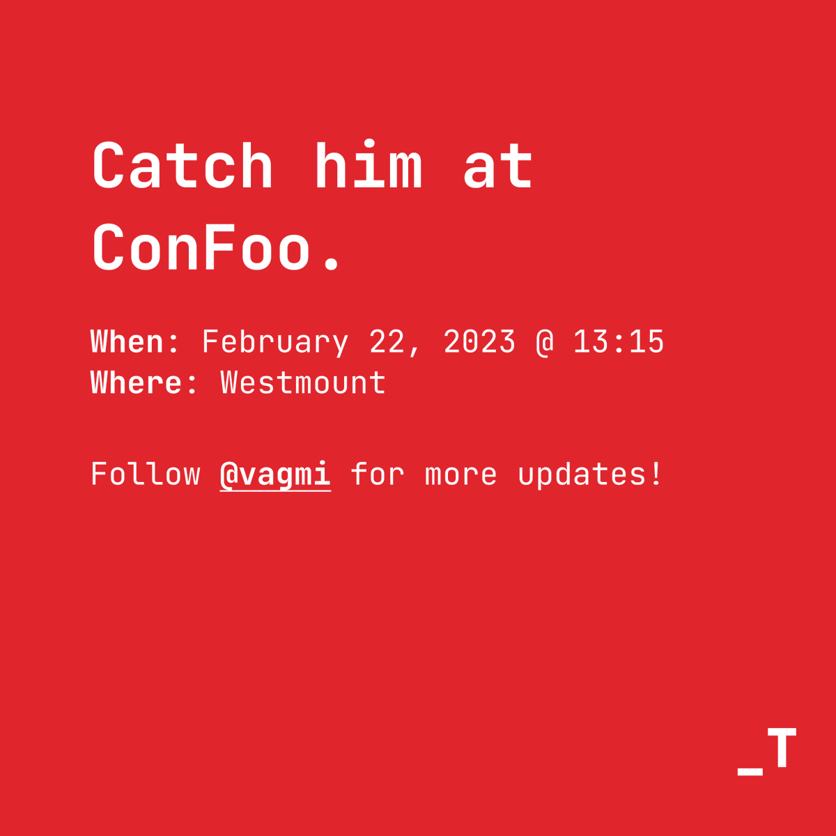 More details here: tinyurl.com/2ekgy8gn

Trust us, you'll want to stay awake for this one. 
👀Looking at you, post-lunch speaking spot!

<a href="/confooca/">ConFoo Developer Conference</a> <a href="/vagmi/">Vagmi Mudumbai</a> <a href="/KiranBMampilly/">Kiran B Mampilly</a>