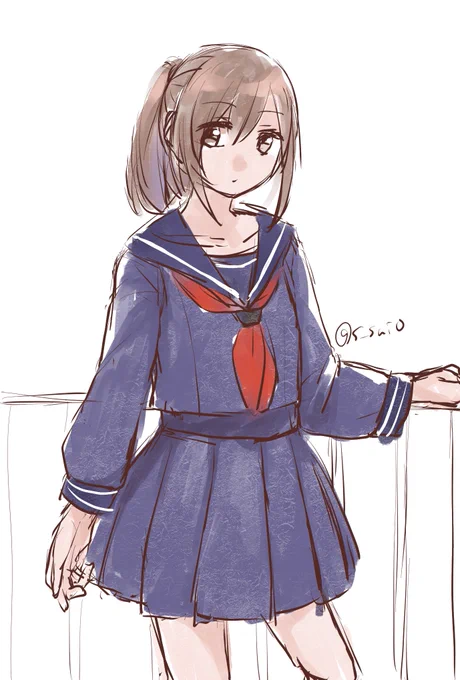 ポニーテール×セーラー服MEIKOも癖なのでツインテに便乗(便乗?)して描く普通の色だと訓練されてないと誰おまに見えるかもなので赤セーラー差分も #MEIKO 