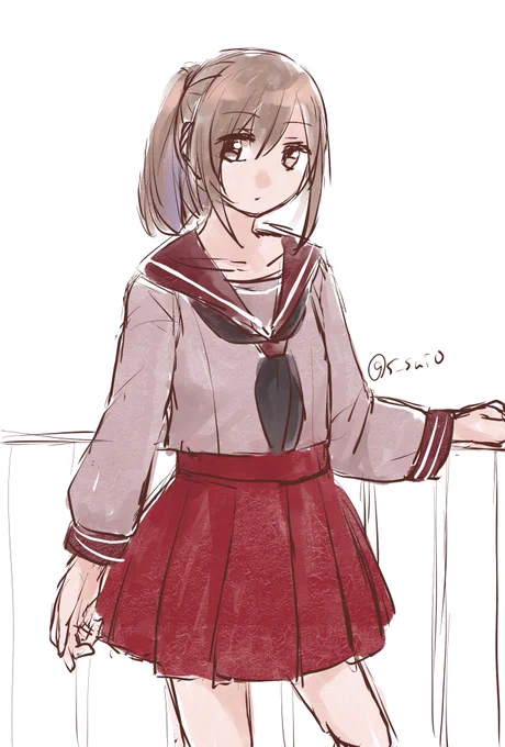 ポニーテール×セーラー服MEIKOも癖なのでツインテに便乗(便乗?)して描く普通の色だと訓練されてないと誰おまに見えるかもなので赤セーラー差分も #MEIKO 