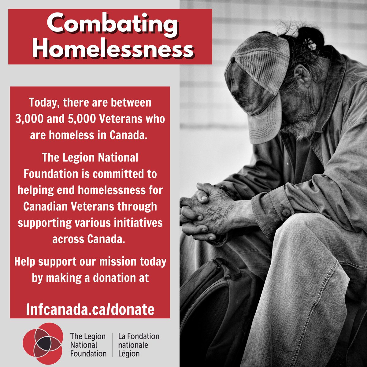 Homelessness is something no Veteran should have to face. Donate today at lnfcanada.ca/donate/

#CanadianVeterans #Homelessness #CanadianMilitary #CanadianForces #SupportVeterans #EndHomelessness #CAF