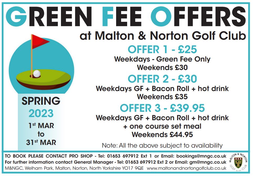 The course is looking great ⛳️ &amp; the weather is ⛅️so come and visit. Please ring the Pro Shop to book your golf on the offers shown - 📞 01653 697912 Ext1 #golf #greenfee #offers #value #Malton