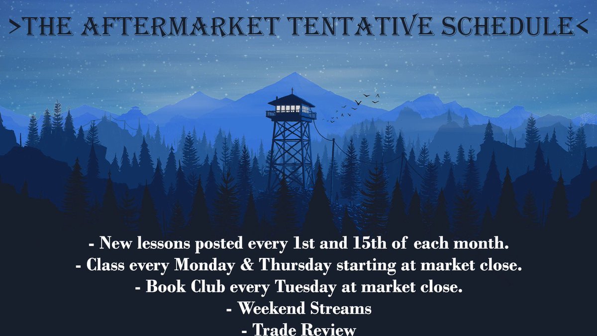 Tonyss_TA's tweet photo. Morning everyone! Here is the tentative schedule for the @AfterMarketGang regarding how we are operating each week! This is subject to change but should give you a general understanding of what we are doing within the discord on a weekly basis! https://t.co/O7QsAW69YB