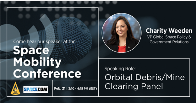 Astroscale_US's tweet image. Charity Weeden will be speaking today at #SpaceMobility on orbital debris. Let’s go, Charity!