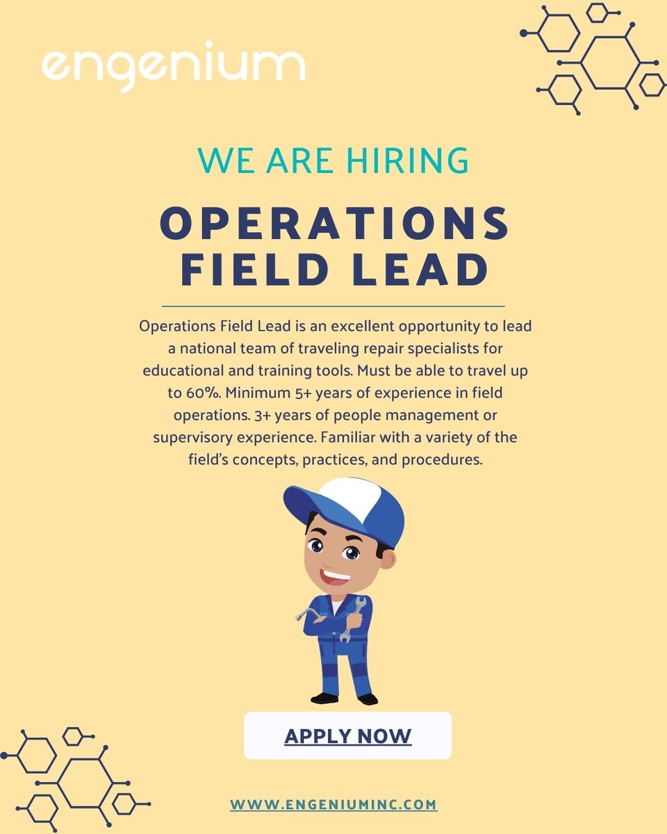 #hiring If you are an Operations Field Lead this is an excellent opportunity for you! Apply online with EasyApply lnkd.in/gYDNyqz3 #operations #opportunity #jobs #hiringnow #recruitement #recruiter #operationsjobs #fieldwork #opentowork #Career #jobopening #jobhunt #work