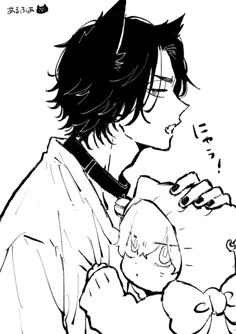 短髪ばぢさん描いたついでに猫耳生やしてふゆにゃんつけときました 