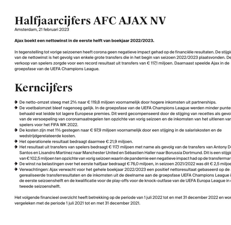MikeVerweij's tweet photo. 💰 halfjaarcijfers: #Ajax boekt nettowinst van 76 miljoen. https://t.co/81PJccO06a