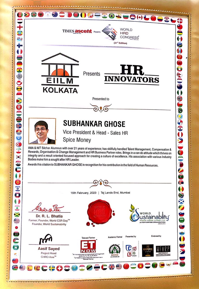 Tweet2Subhankar's tweet photo. Humbled &amp; honoured to receive the recognition from WORLD HRD CONGRESS. Feels great to be listed with leaders who are contributing exceptionally in the field of #HRD. https://t.co/fhJdnPjbyO