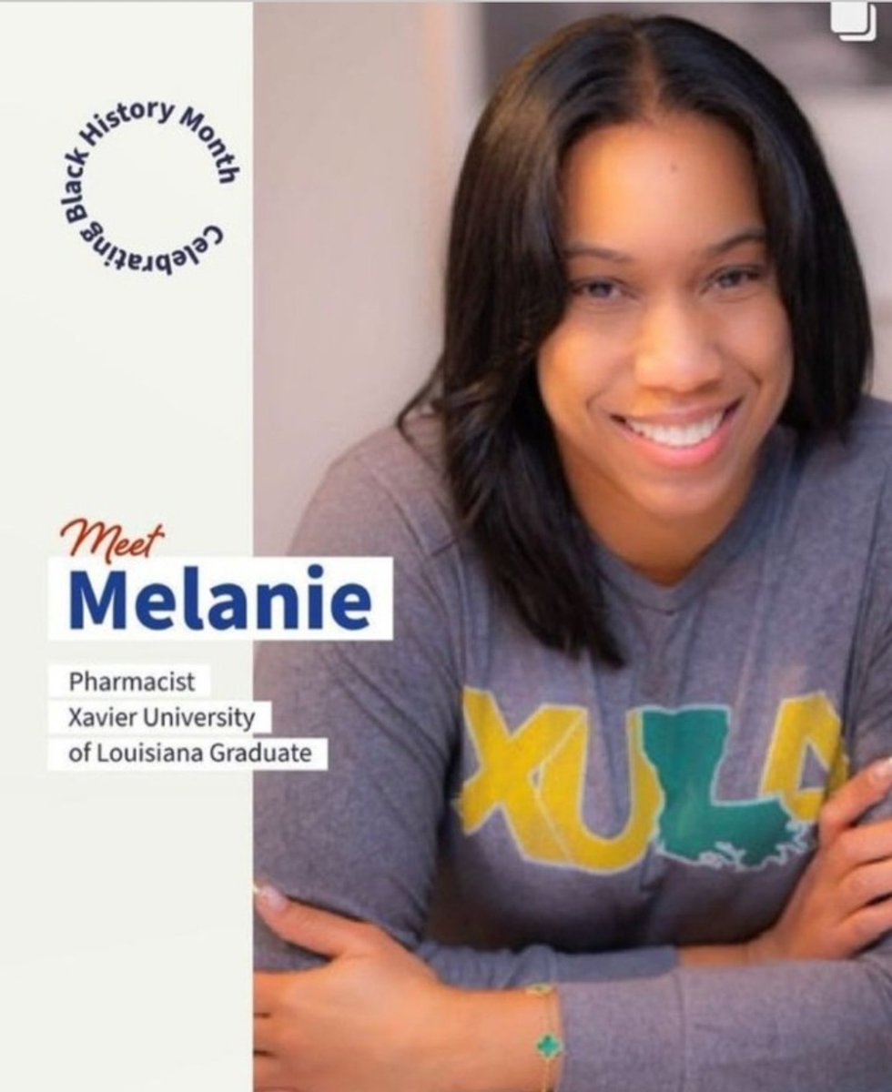 XULAalumni's tweet photo. #Repost @xulanaa1
・・・
Thank you @walgreens for highlighting @xula1925 alumna Dr. @melanie357!! Congratulations on your recognition @melanie357!!
#XavierMade #HBCUProud #BlackPharmacists #BlackExcellence #HBCUforLife https://t.co/N5cTvHouY0