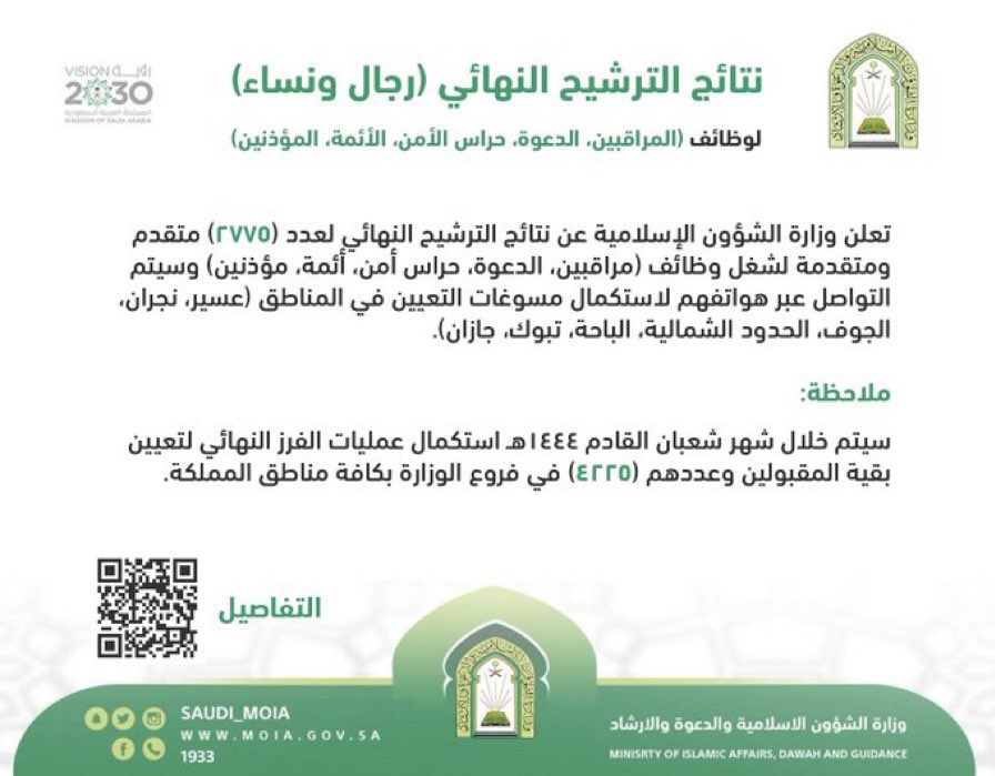 bn_3wad's tweet photo. #نتايج_الشوون_الاسلامية

اهل المنطقة الشمالية عرعر طريف رفحاء العويقيلة.. احد جاه قبول .. وعلى اي وظيفة دعوة مراقب أمن .. https://t.co/04kEMALUyM