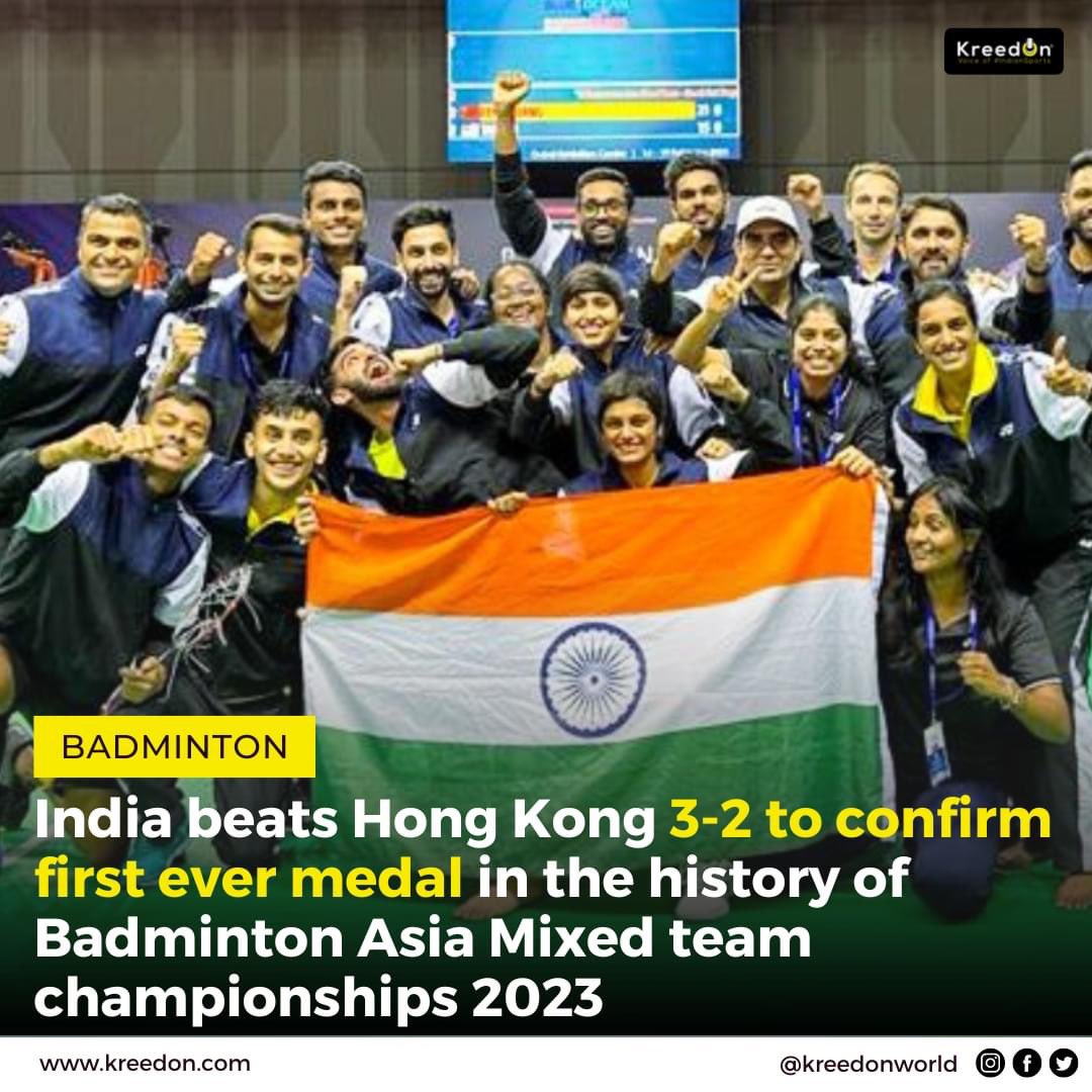 India came back from 0-2 down to defeat Hong Kong and reach the semi finals of the Badminton Asia Mixed Team Championships.
The win also confirmed India's first-ever medal at the Badminton Asia Mixed Team Championships.

#Badminton #IndianBadminton #AsiaMixedTeamChampionship