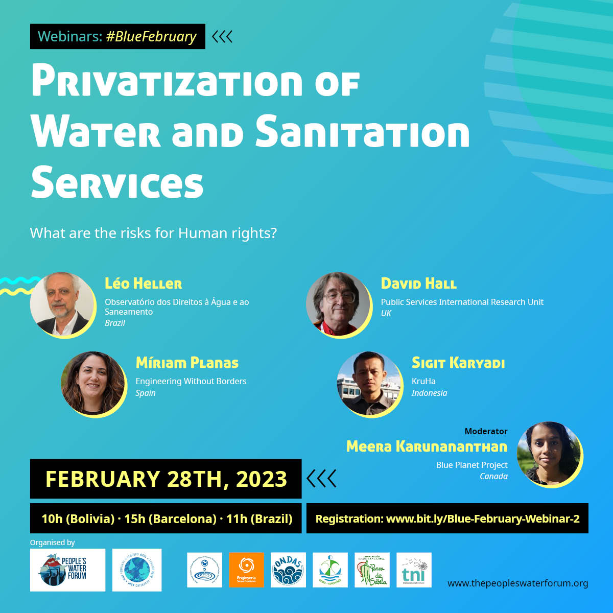 ESFCatalunya's tweet photo. 🙋♀️ We also share the information of the second webinar!
💻2⃣ Privatization of Water and Sanitation Services: What are the risks for Human rights?
🗓️February 28th
⌚️10h (Bolivia) 15h (BCN) 11h (Brasil)
📝Registration: https://t.co/bmChMjqLBJ
#BlueFebruary https://t.co/0POZINQmev