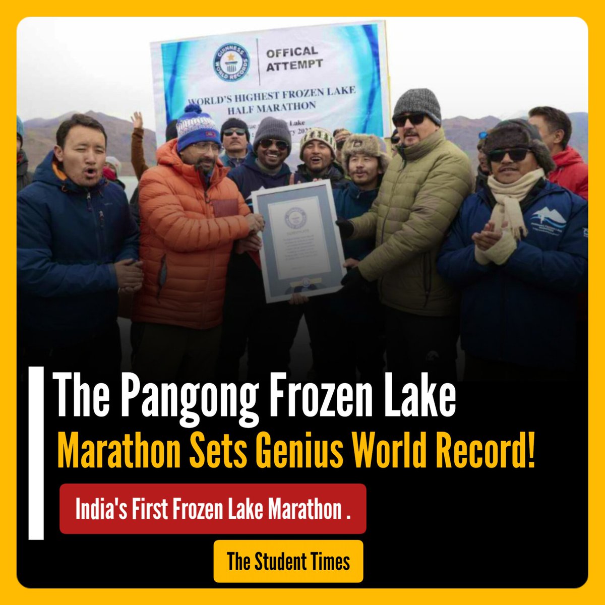 LadakhKnow's tweet photo. #LadakhKnow
Pangong frozen lake marathon creates #GeniusWorldRecord. https://t.co/xR8nGBQbAH