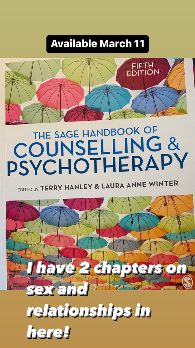 Available from March 11, I have 2 chapters on sex and relationships in here. #SexAndRelationships #SageHandbookOfCounsellingAndPsychotherapy #COSRT #CoupleCounselling