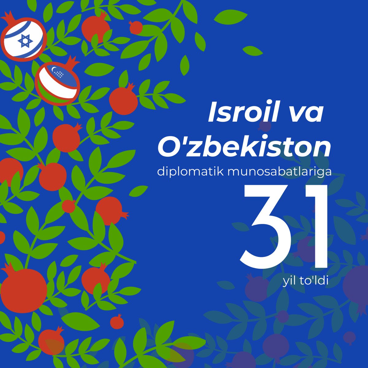 Today February 21 we celebrate 31 years of diplomatic relations between  #Israel and #Uzbekistan !

May the close connections and friendship between our two peoples will continue to grow from strength to strength!