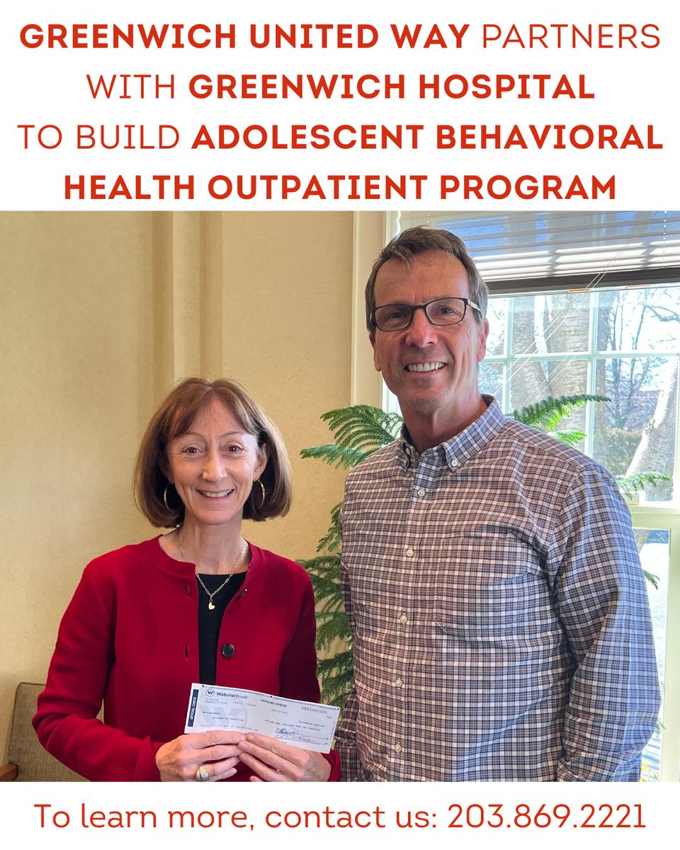 GreenwichUW's tweet photo. GUW &amp; Greenwich Hospital launch Adolescent Behavioral Health Outpatient Pgm, community’s 1st for ages 12-18.📷GUW CEO David Rabin presents Noël Appel, SVP/Chief Dev Officer at Greenwich Hospital, with the GUW’s initial contribution. GUW committed to raise $1.6M. Learn more today! https://t.co/FSZixvkTSO