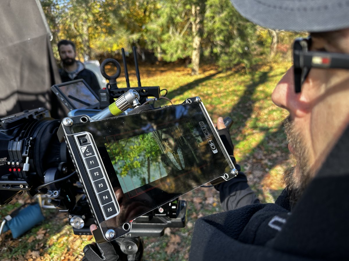 Ushermorgan's tweet photo. On the set of The Thing with Feathers, with cinematographer Juiseppe Masi and my trusted RED Gemini camera #REDGemini #RedCinemaCamera #filmmaking #film #cinema #thatseoughhashtags https://t.co/4hXEgSdbI8