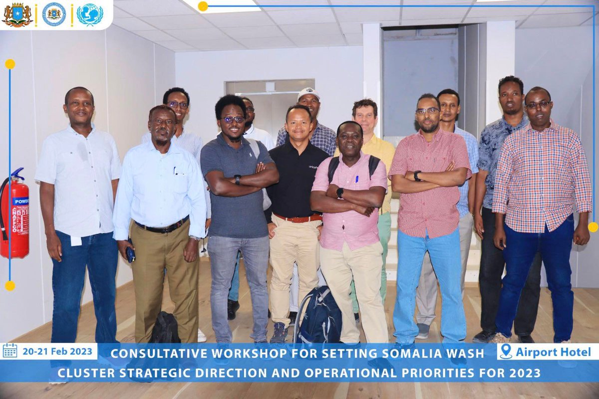 WASHCluster_Som's tweet photo. Amazing week with our State #WASHCluster Coordinators, IMOs, @unicefsomalia & @MoEWRSo team during the Consultative Workshop for Setting Somalia WASH Cluster Strategic Direction and Operational Plan for 2023 in Mogadishu. Grateful to be part of this vibrant and dedicated team! https://t.co/xWgKpupZ2J