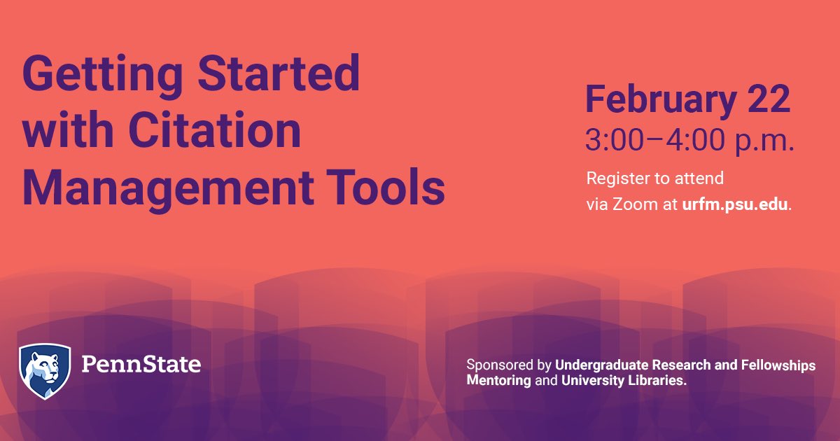 Penn State Libraries (@psulibs) on Twitter photo #PennState students: Learn about citation management tools and explore two common tools, Zotero and Mendeley. Co-sponsored with <a href="/PSU_urfm/">Undergraduate Research and Fellowships Mentoring</a>. Register at psu.zoom.us/j/97842043255?… #PennState students: Learn about citation management tools and explore two common tools, Zotero and Mendeley. Co-sponsored with <a href="/PSU_urfm/">Undergraduate Research and Fellowships Mentoring</a>. Register at psu.zoom.us/j/97842043255?…